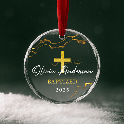 Baptized Ornament with Gold Cross