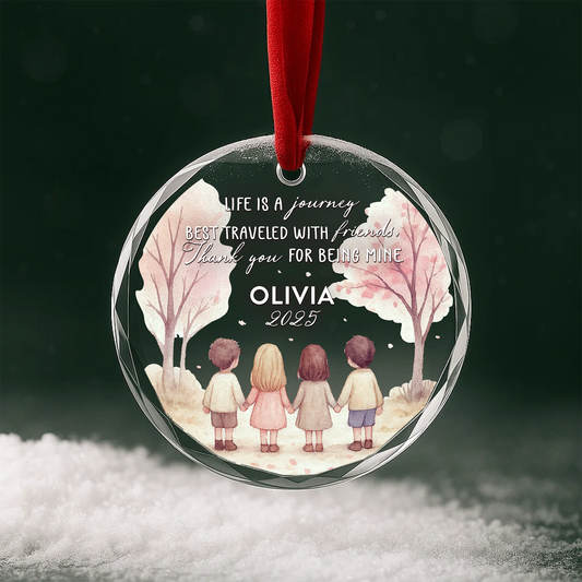 Life Is a Journey Best Traveled with Friends, Watercolor Tree Scene Ornament