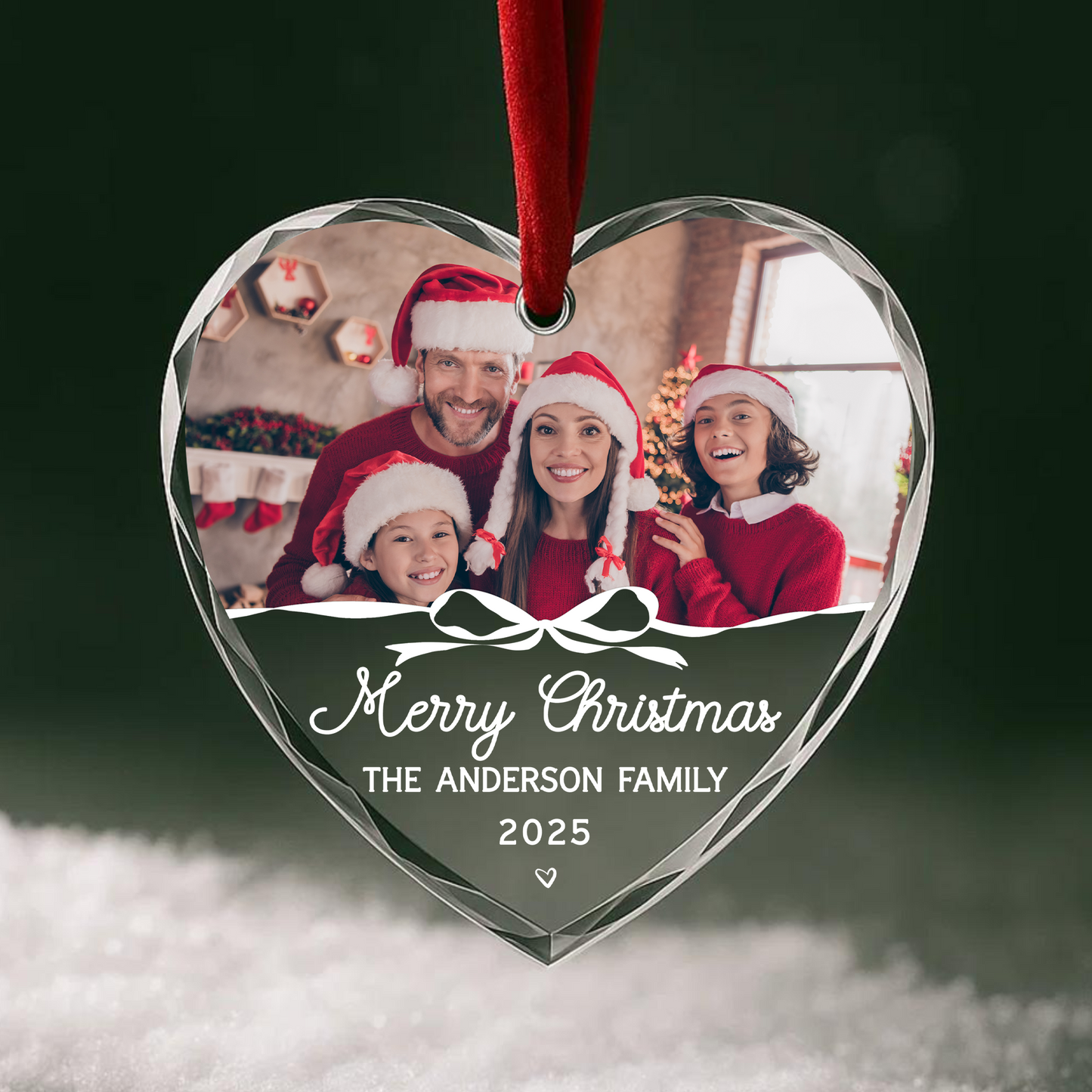 Merry Christmas Family Ornament, Custom Photo with Script Text