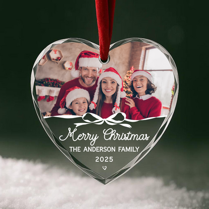 Merry Christmas Family Ornament, Custom Photo with Script Text