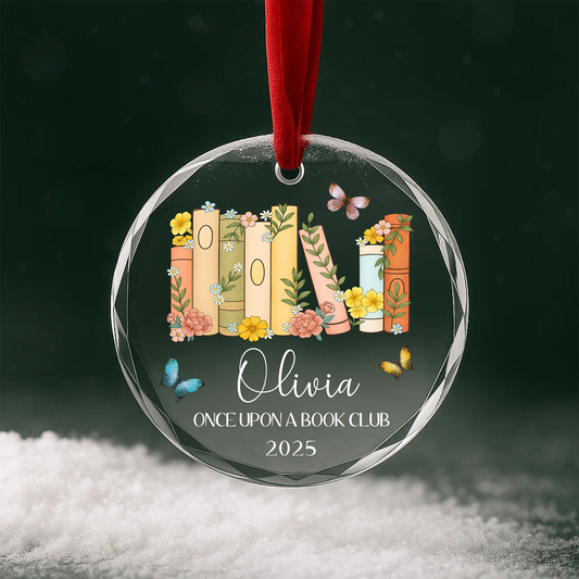 Once Upon a Book Club Ornament, Floral Book Stack Personalized Design
