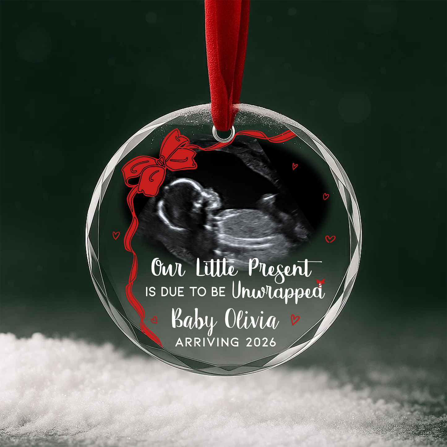 Our Little Present Pregnancy Ultrasound Custom Glass Ornament