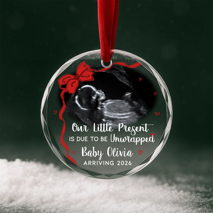 Our Little Present Pregnancy Ultrasound Custom Glass Ornament