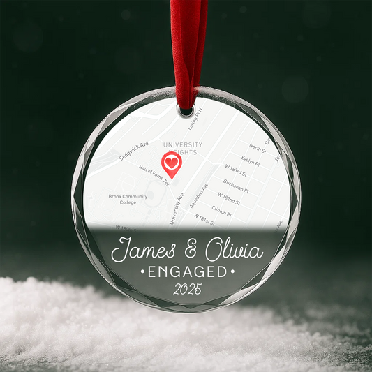 Engaged 2025 Custom Map Heart Ornament, Where Our Story Began