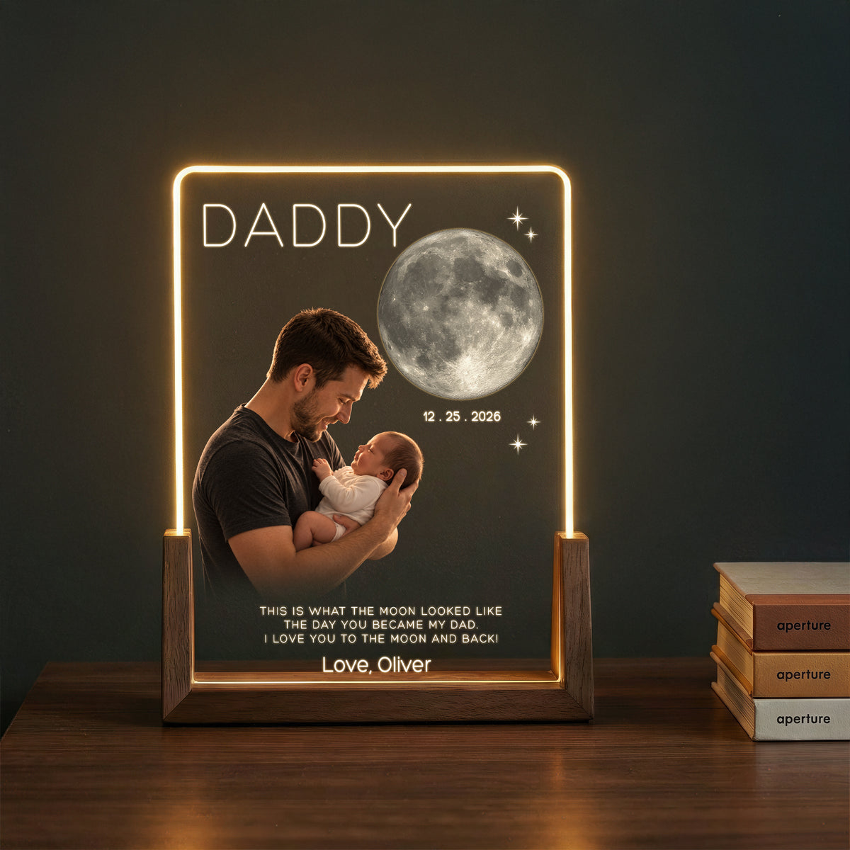 Daddy, My First Hero – A Personalized Moon Phase Photo Lamp for Dad