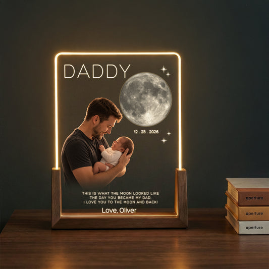 Daddy, My First Hero – A Personalized Moon Phase Photo Lamp for Dad