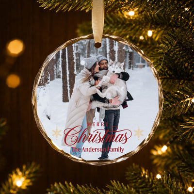 Personalized Family Christmas Glass Ornament – Custom Family Photo and Name, Merry Christmas Keepsake Gift