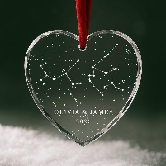 Couple Star Map Custom Heart Glass Ornament