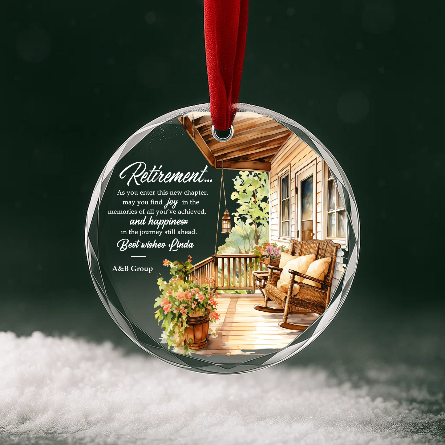Retirement Ornament, Personalized Farewell Gift with Porch Scene