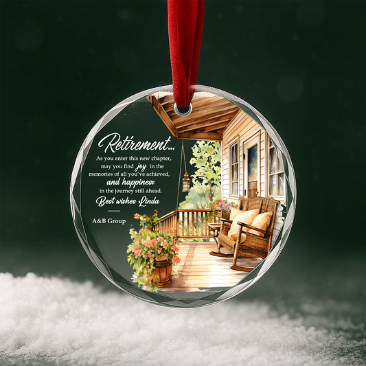 Retirement Ornament, Personalized Farewell Gift with Porch Scene