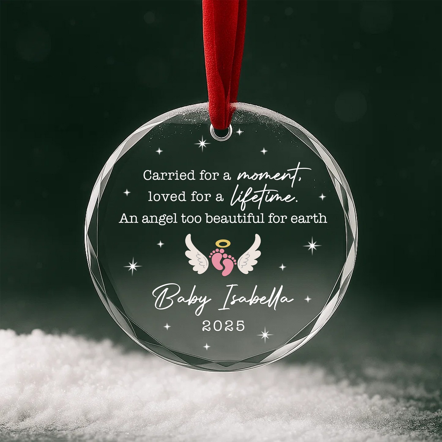 Baby Memorial Angel Wings Custom Glass Ornament