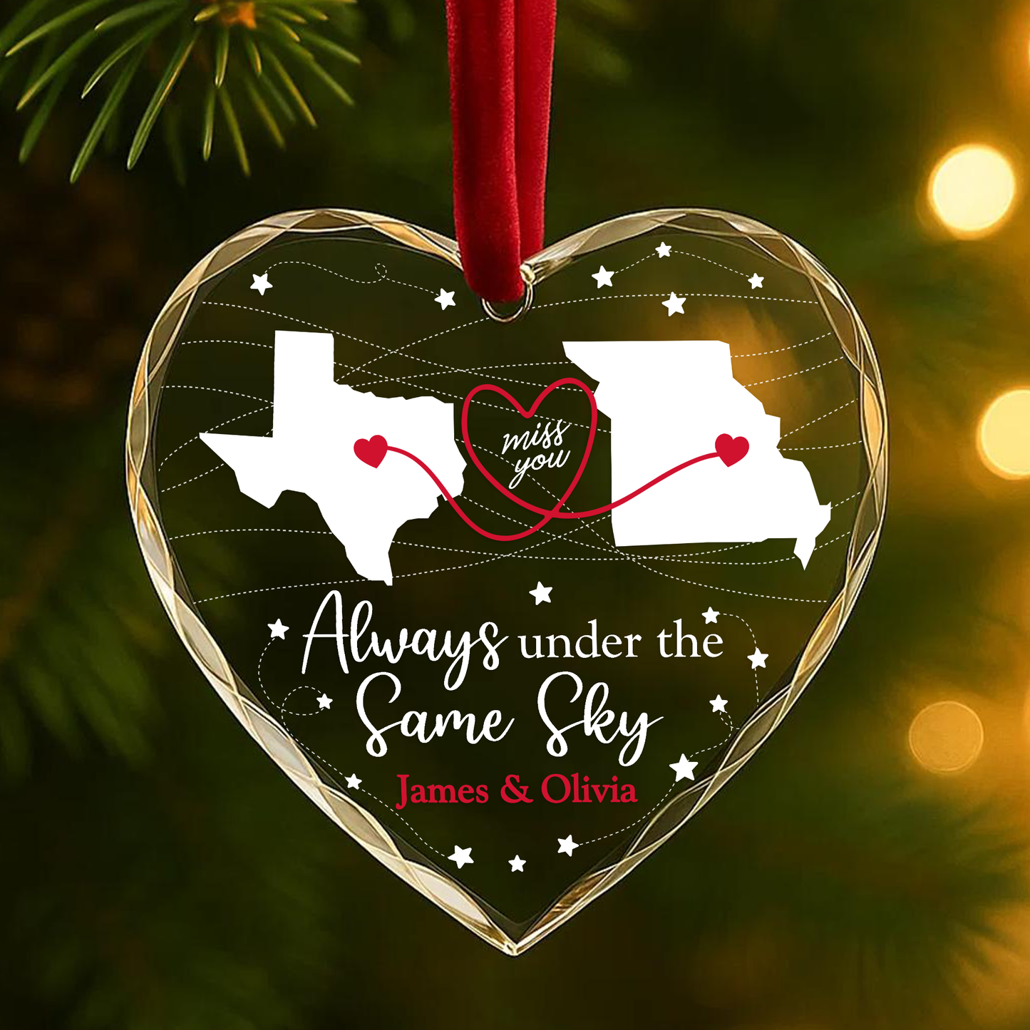 Always Under the Same Sky Long Distance Love Heart Ornament