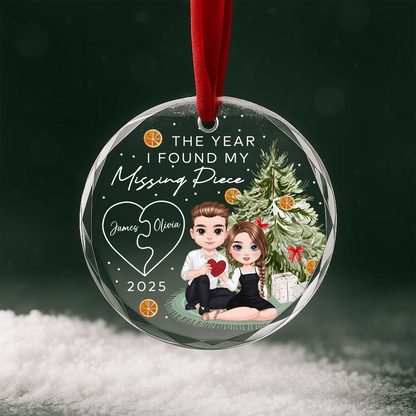 The Year I Found My Missing Piece Couple Christmas Tree Custom Glass Ornament