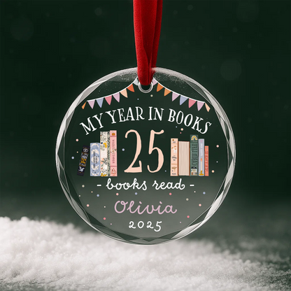 My Year in Books Reading Tracker Custom Glass Ornament