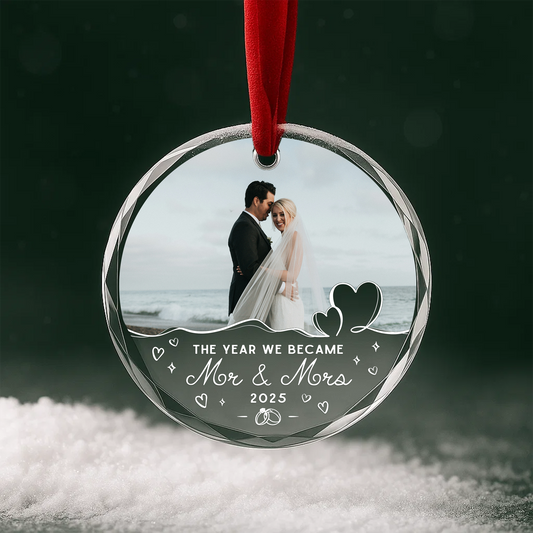 The Year We Became Mr Mrs, Custom Glass Ornament With Couple Photo