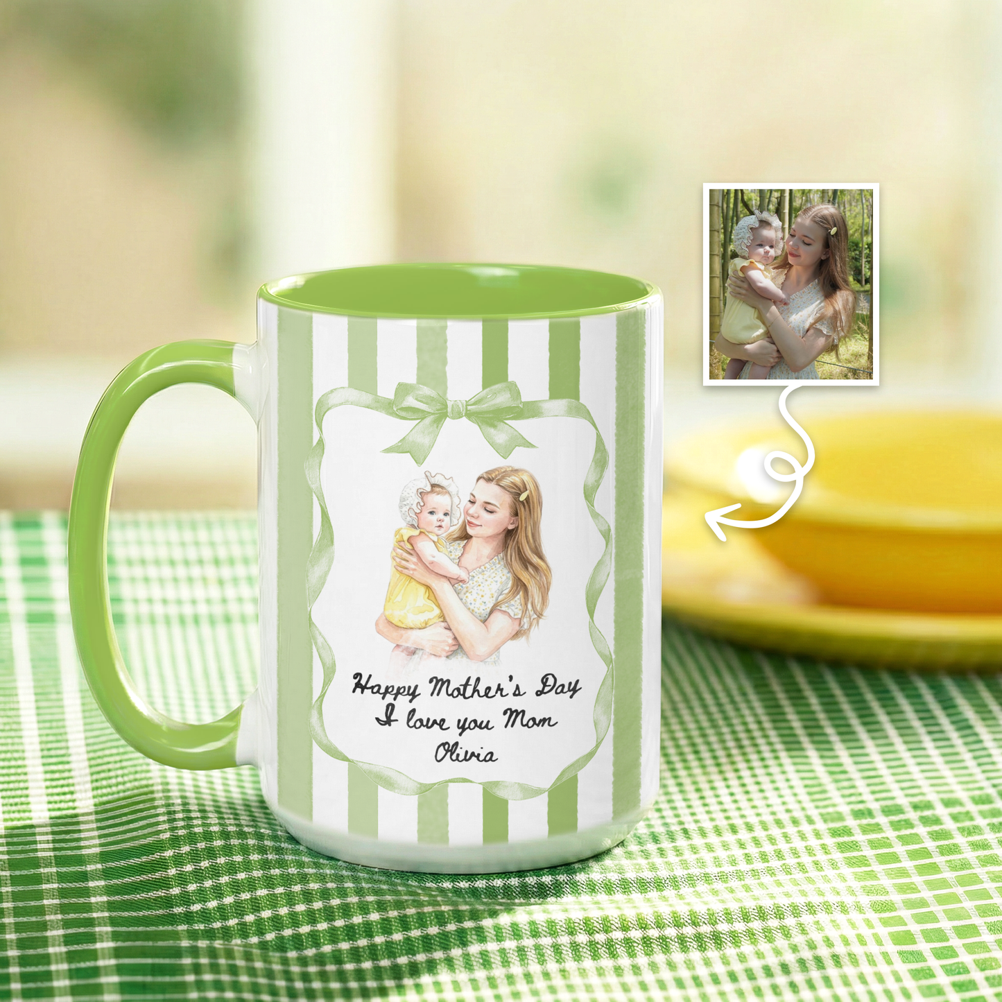 Personalized Photo Mug for Mom – Custom Illustrated Portrait Mug, Mother’s Day Gift