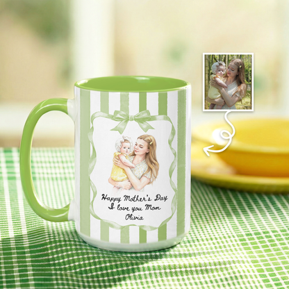 Personalized Photo Mug for Mom – Custom Illustrated Portrait Mug, Mother’s Day Gift