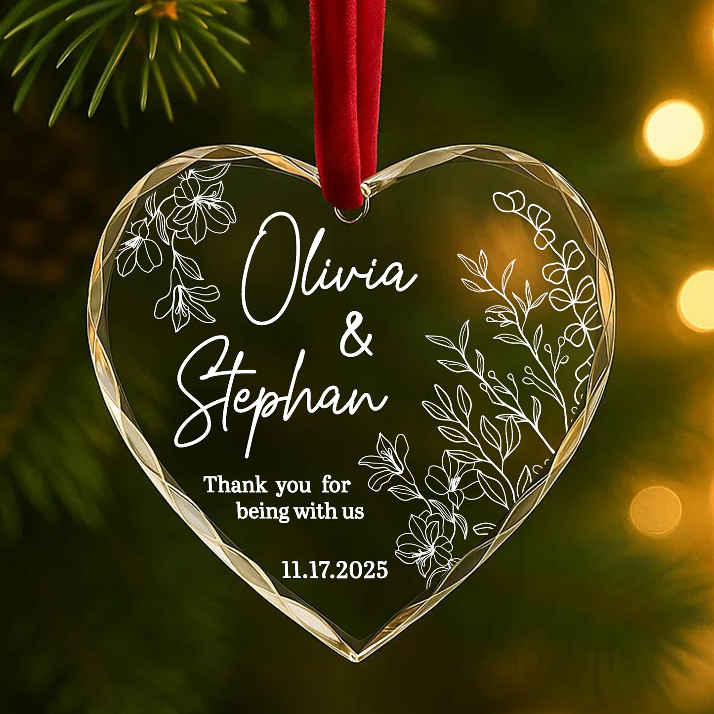 Wedding Favor Thank You Floral Heart Ornament