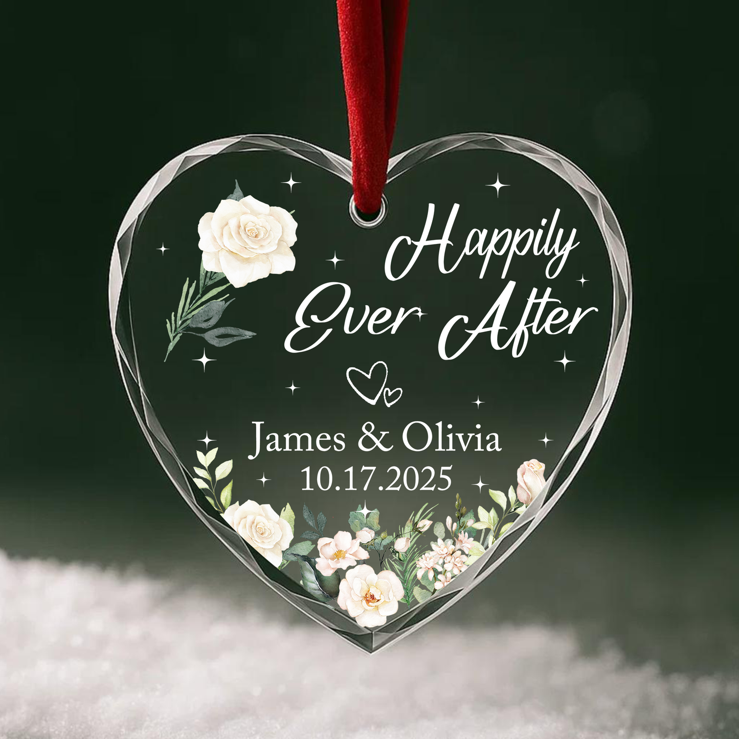Happily Ever After Floral Wedding Heart Ornament