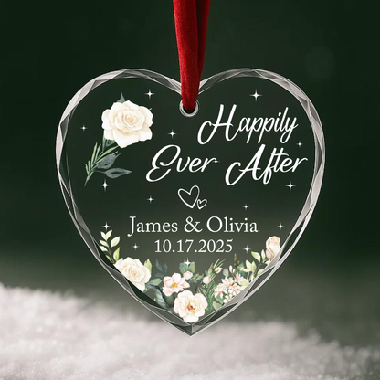 Happily Ever After Floral Wedding Heart Ornament