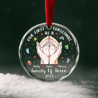 Our First Christmas as a Family of Three Hands & Baby Feet Ornament