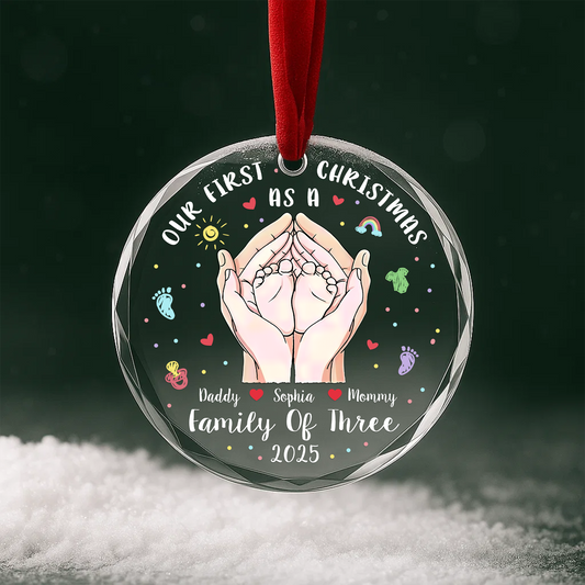 Our First Christmas as a Family of Three Hands & Baby Feet Ornament