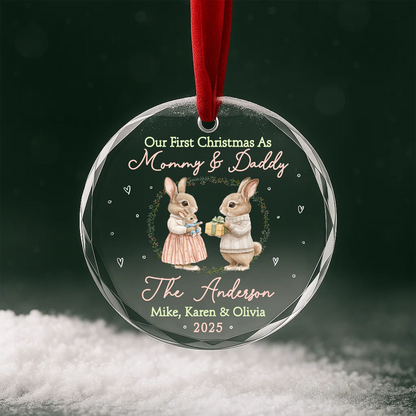 Our First Christmas as Mommy Daddy Bunny Couple Custom Glass Ornament