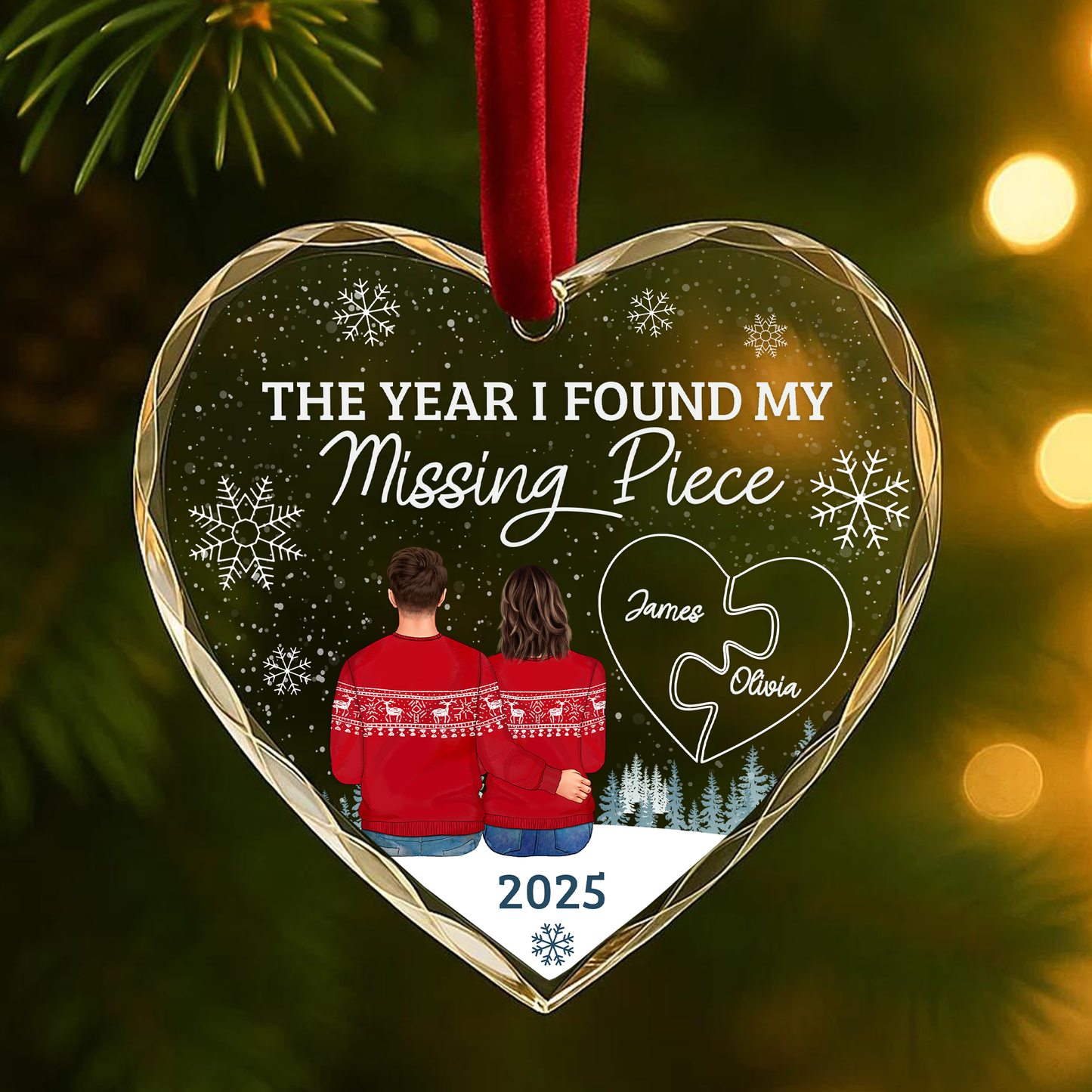 The Year I Found My Missing Piece, Personalized Couple Ornament with Puzzle Heart