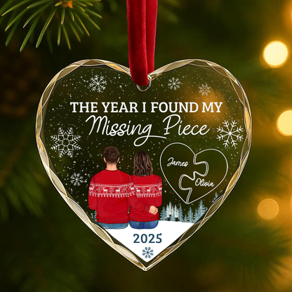 The Year I Found My Missing Piece, Personalized Couple Ornament with Puzzle Heart