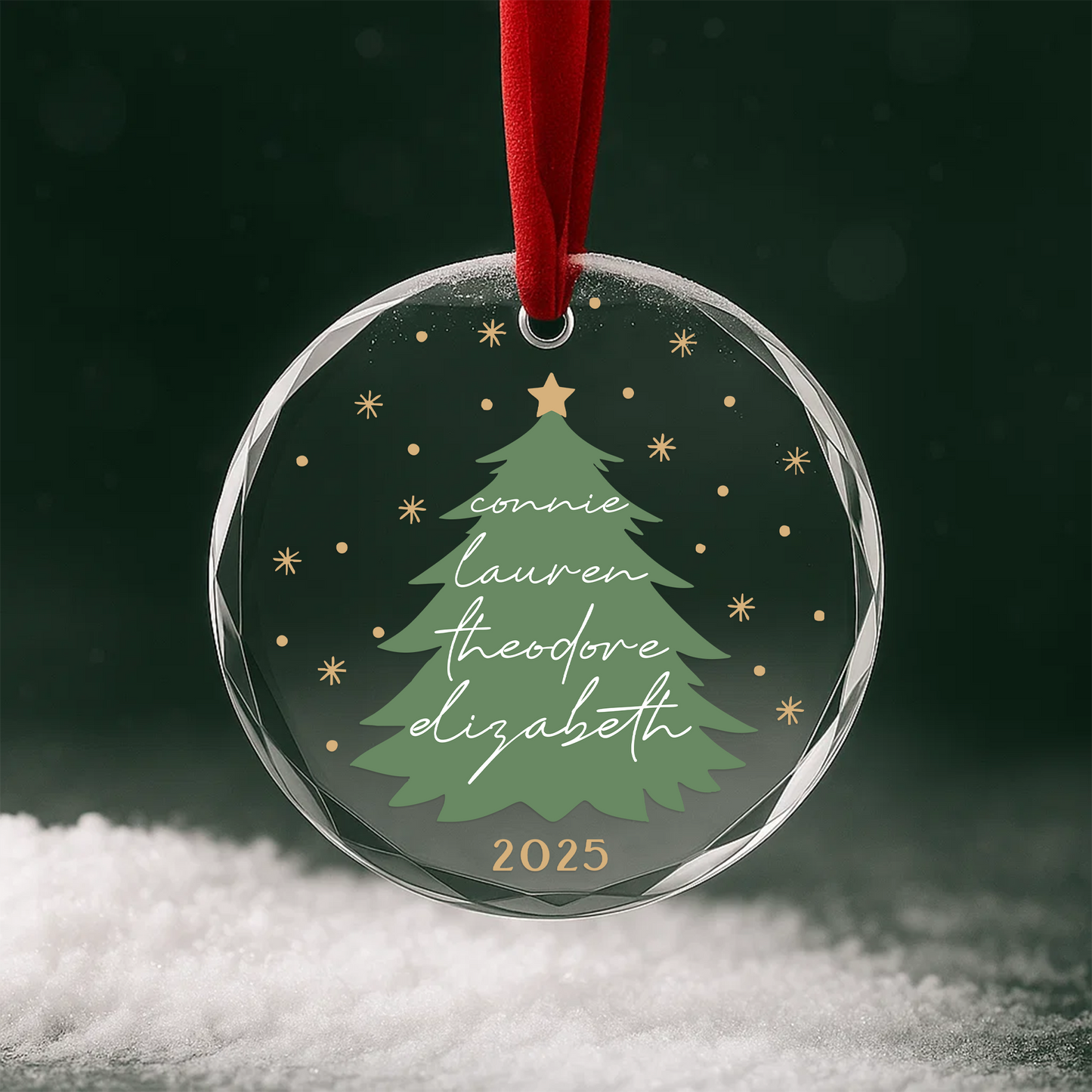 Family Christmas Tree Names Custom Glass Ornament