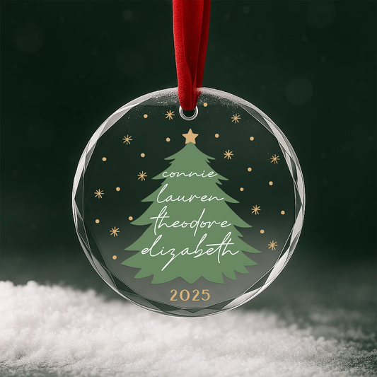 Family Christmas Tree Names Custom Glass Ornament