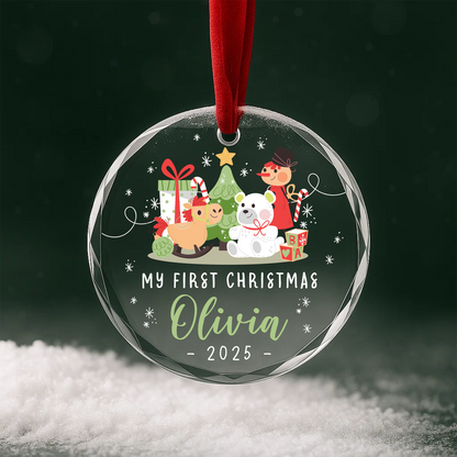 My First Christmas Toys and Tree Custom Glass Ornament