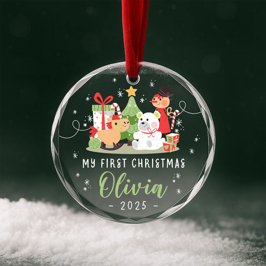 My First Christmas Toys and Tree Custom Glass Ornament