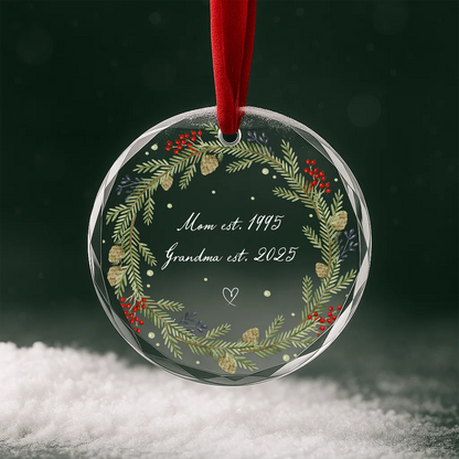 Mom and Grandma Established Wreath Ornament, Custom Year Keepsake
