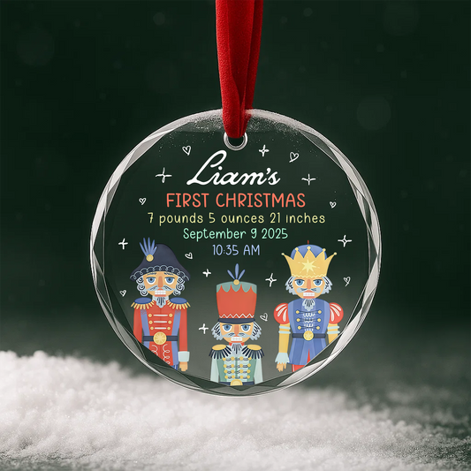 My First Christmas Nutcracker Birth Stats Custom Glass Ornament