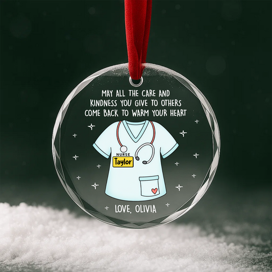 Nurse Appreciation Scrub Top Custom Glass Ornament