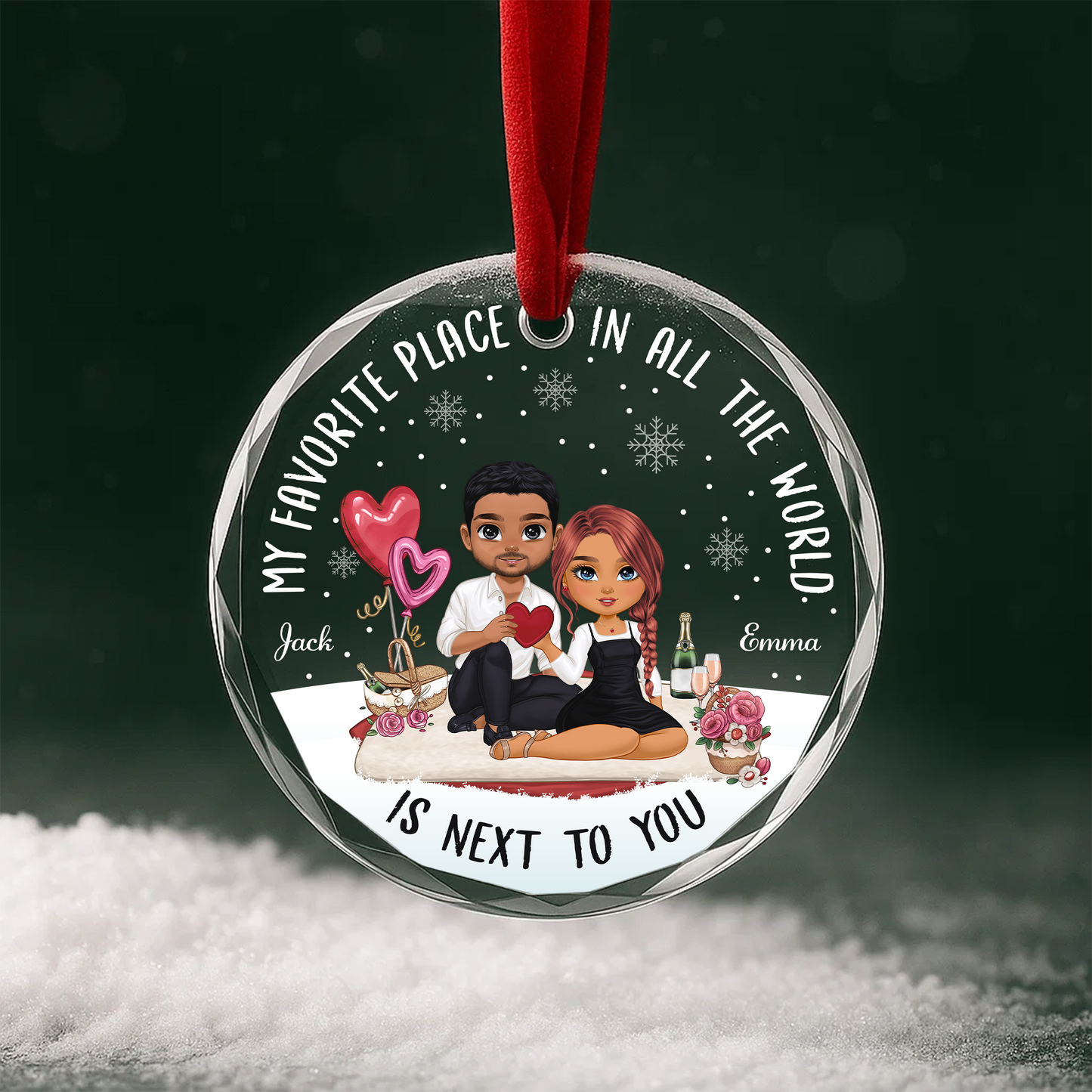 My Favorite Place Is Next to You Couple Custom Glass Ornament