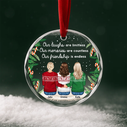 Our Laughs Are Limitless Friendship Custom Glass Ornament