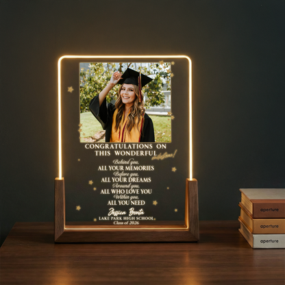 Personalized Graduation Photo LED Plaque – Custom Name & School Gift for Class of 2026