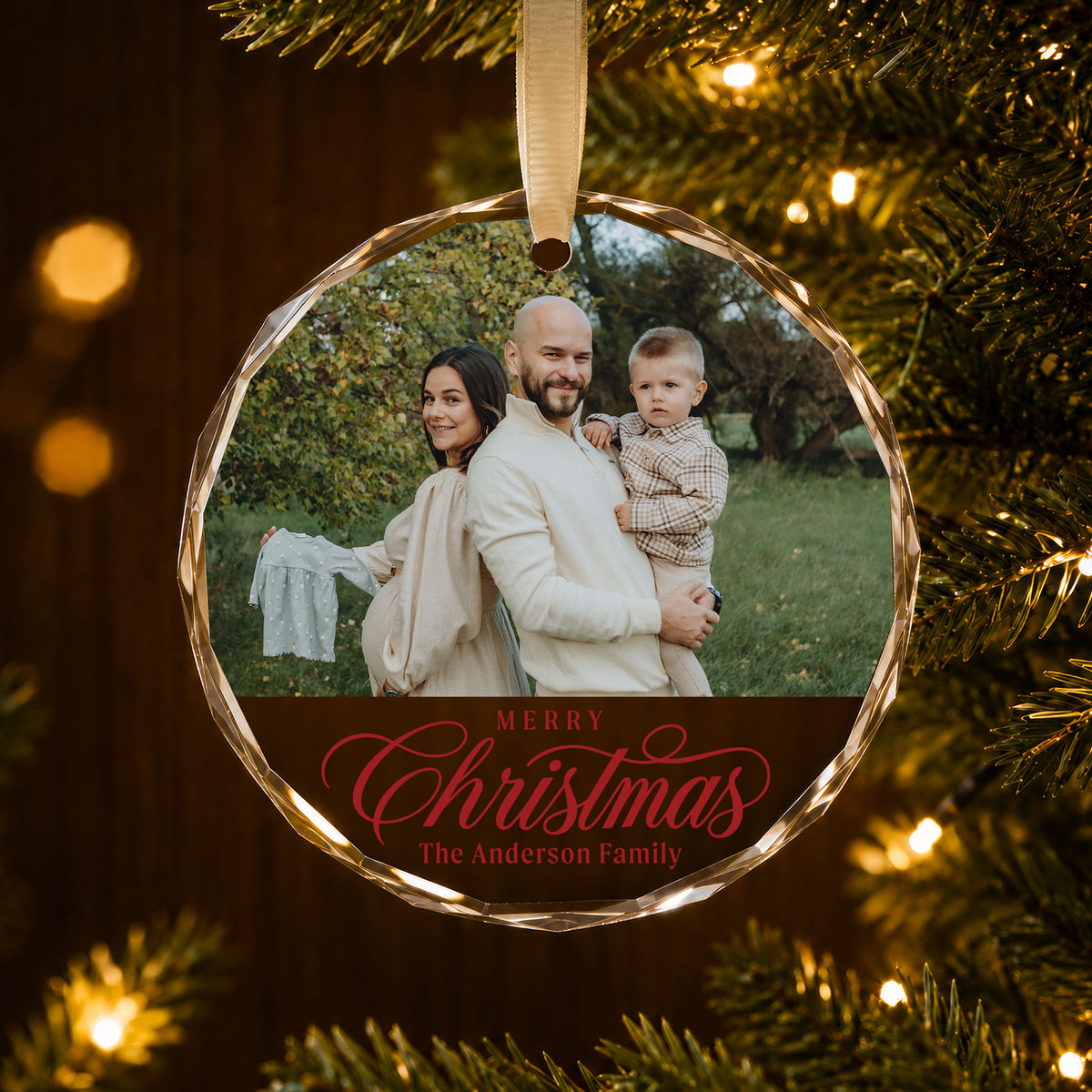 Personalized Growing Family Christmas Glass Ornament – Custom Family Photo and Name, Pregnancy Announcement Keepsake Gift