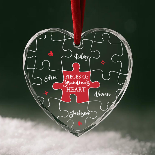 Pieces of Grandma’s Heart Puzzle Custom Glass Ornament