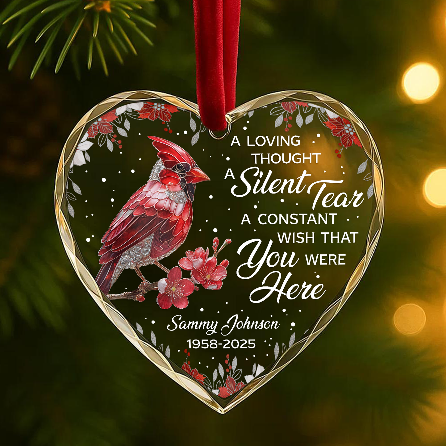 A Loving Thought, A Silent Tear Memorial Cardinal Heart Ornament