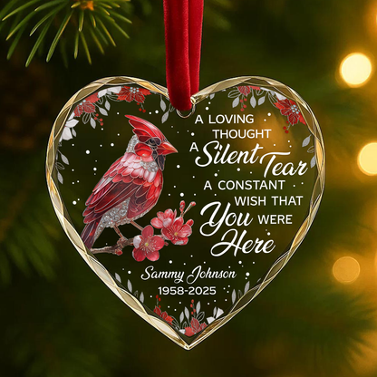 A Loving Thought, A Silent Tear Memorial Cardinal Heart Ornament