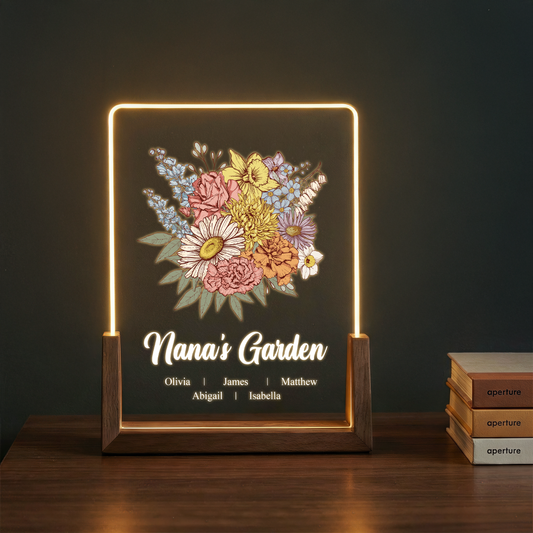 Personalized Birth Flower LED Plaque for Nana – Custom “Nana’s Garden” Gift with Kids Names