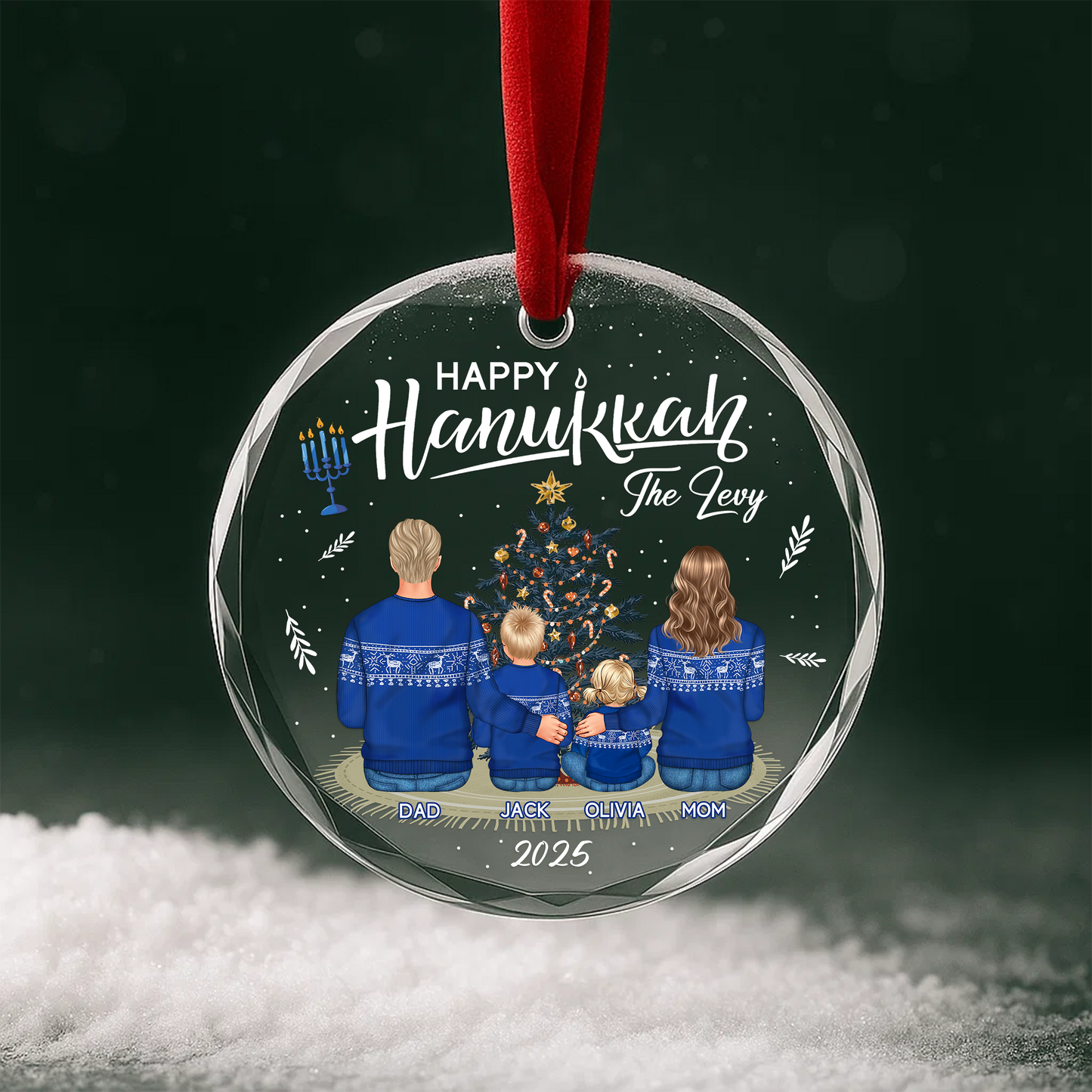 Happy Hanukkah Family Ornament, Custom Family Keepsake