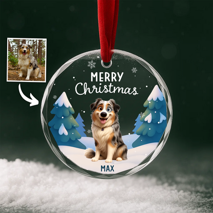 Merry Christmas Custom Pet Cartoon Ornament, Personalized Pet Portrait