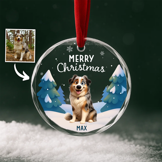 Merry Christmas Custom Pet Cartoon Ornament, Personalized Pet Portrait