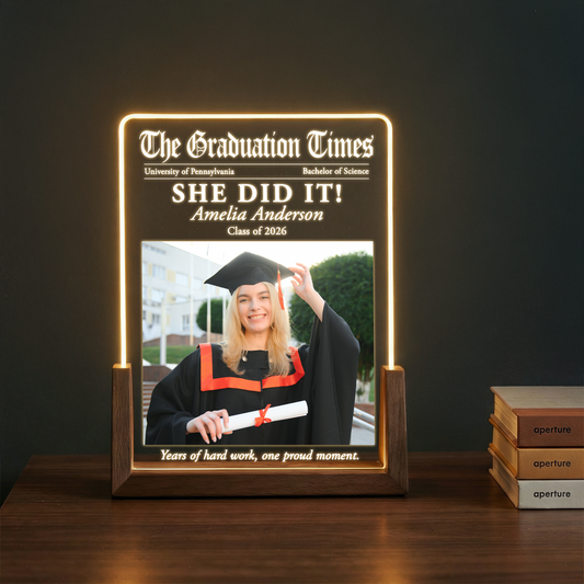 Personalized Graduation Newspaper LED Plaque – Custom Photo, Name & School Gift for Class of 2026