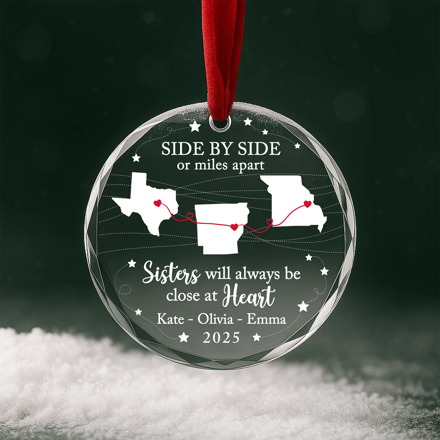 Sisters Will Always Be Close at Heart Long Distance Map Ornament