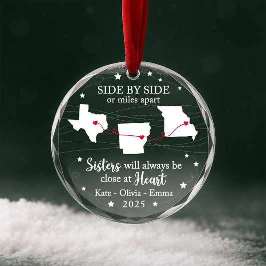 Sisters Will Always Be Close at Heart Long Distance Map Ornament